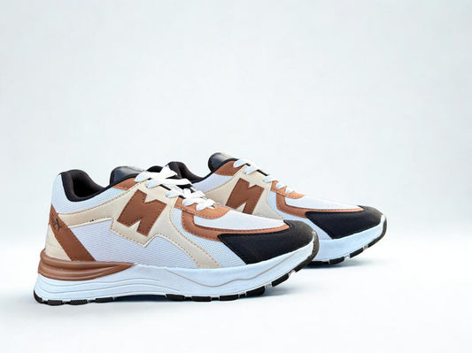 Men's Retro Style Athletic Sneakers – White, Tan & Black